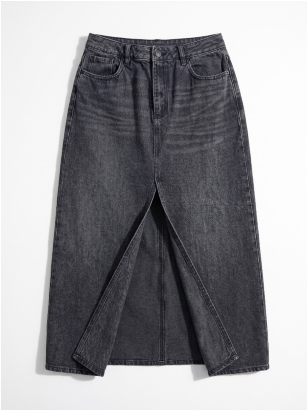DYNAMITE Maxi Charcoal Grey Denim Maxi Skirt High-waisted Front Slit, Sz M